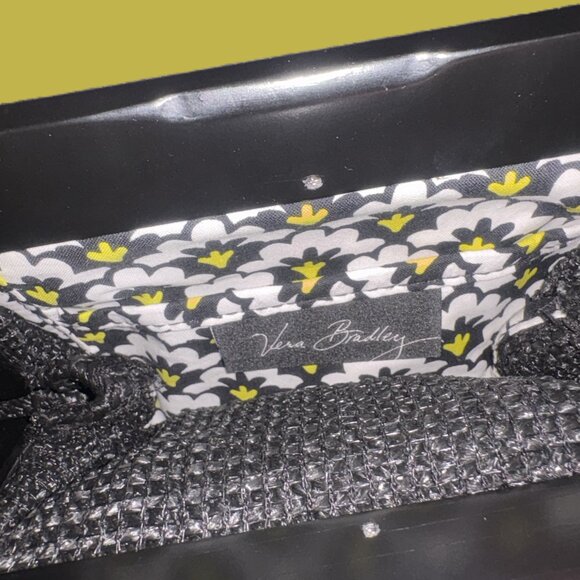 Vera Bradley Black Yellow White Magnetic Closure Handbag Bright Interior NWOT - Picture 5 of 12